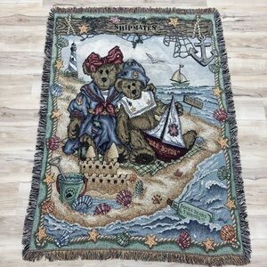 Boyds Bear Tapestry Shipmates & Friends Nautical Lighthouse Throw Blanket